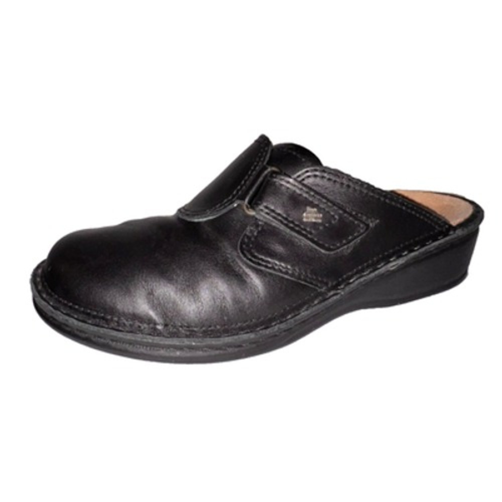 Finn Comfort Womens Black Leather Clogs Mules Slip On Comfort Shoes 37D / 6.5-7